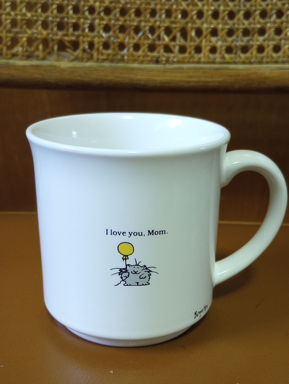 Boynton "I Love You,Mom" Vintage Ceramic Mug w/ Gray Cat & Yellow Balloon